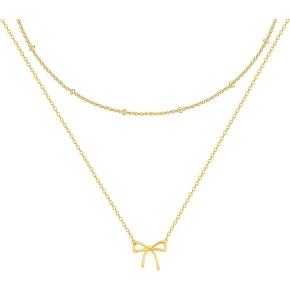 Elegant 14K Gold Bow Necklace for Women - Adjustable Dainty Choker Gift - Picture 1 of 8